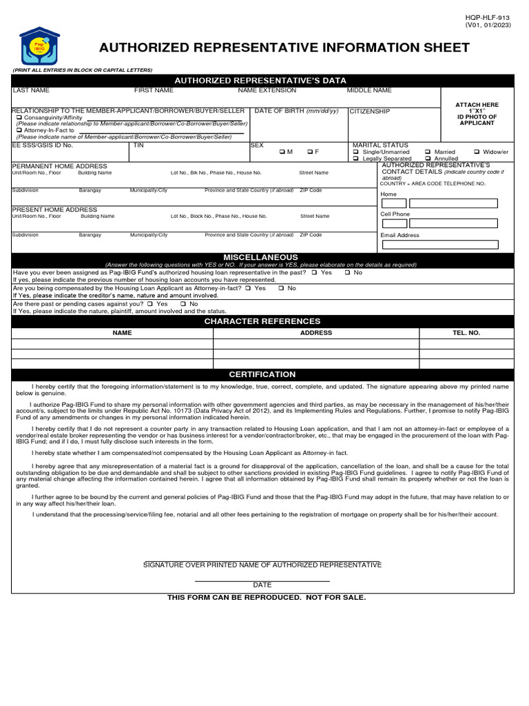 Pag-IBIG Authorized Representative Form | PDF | Loans | Justice