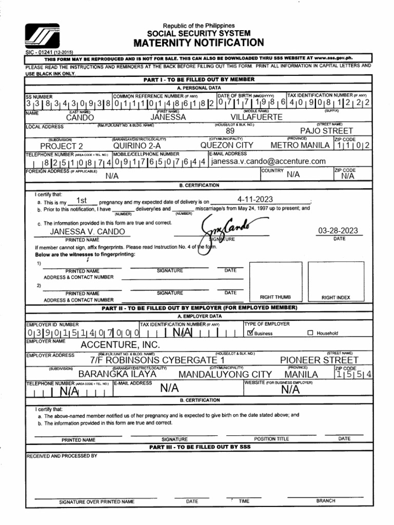 Updated sss maternity notification form pdf