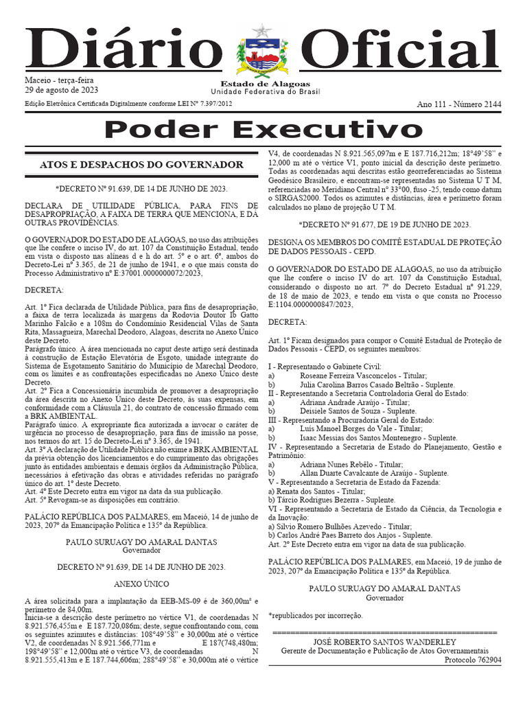 Poder Executivo: Atos E Despachos Do Governador | PDF