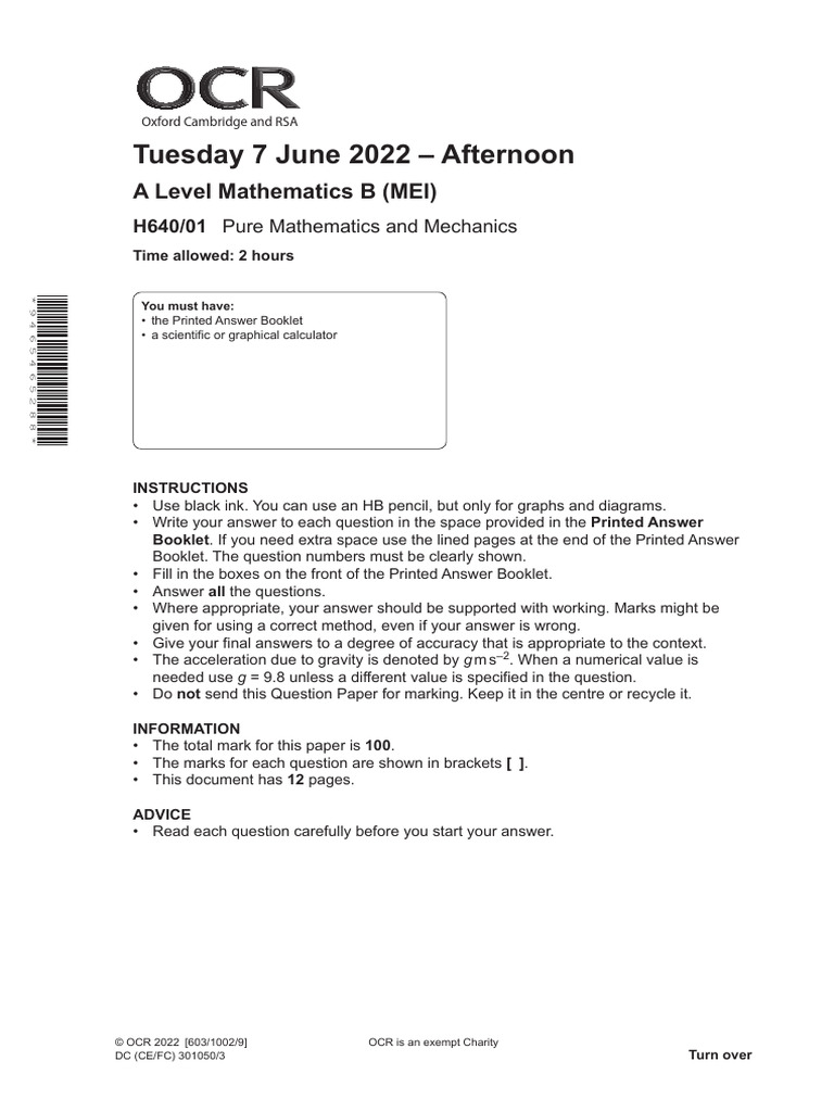 A Level Mathematics B Exam Paper 2022 | PDF | Teaching Methods & Materials