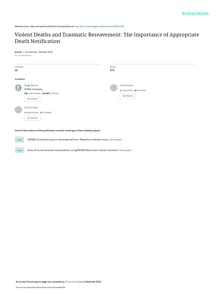 Violent Deaths and Traumatic Bereavement The Importance of Appropriate