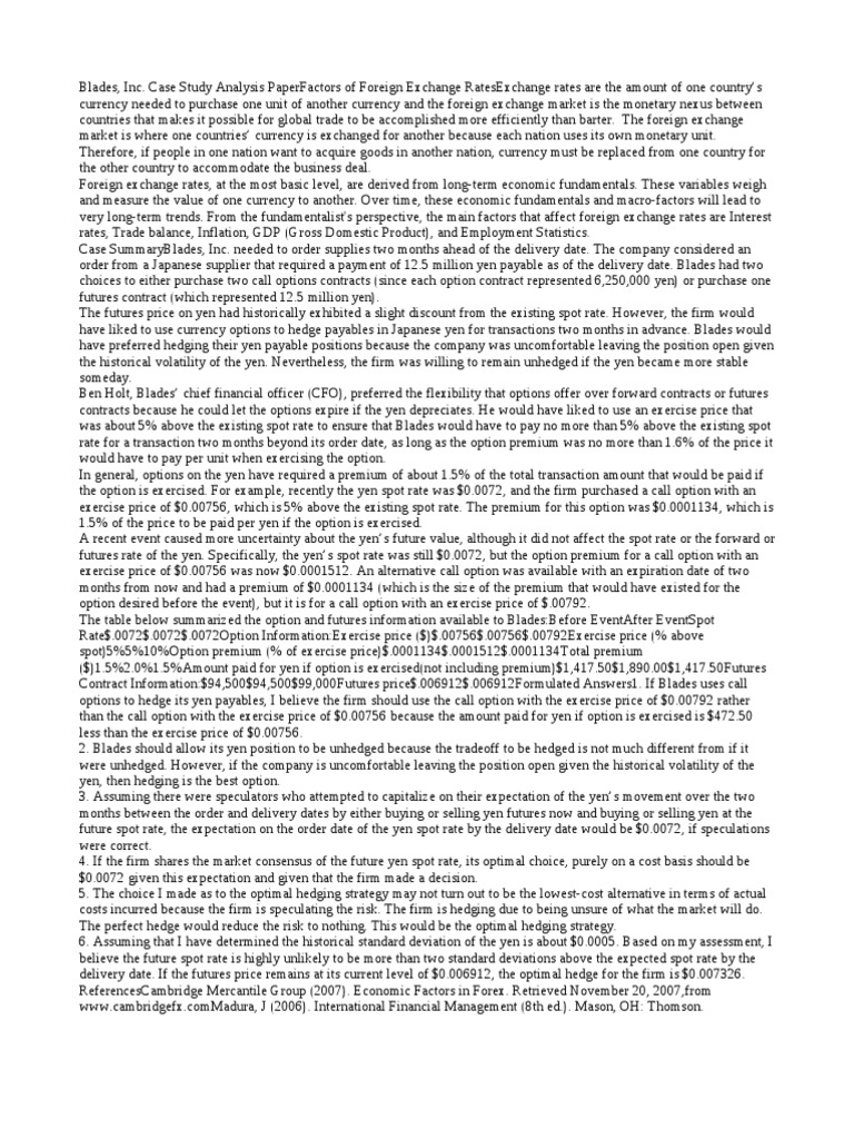 Blades Inc. Case | PDF | Option (Finance) | Hedge (Finance)