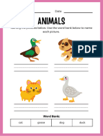 Fun and Colorful Kindergarten Workbook ESL Animals Worksheets For Kids