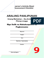 Araling Panlipunan: Learner's Activity Sheet Assessment Checklist