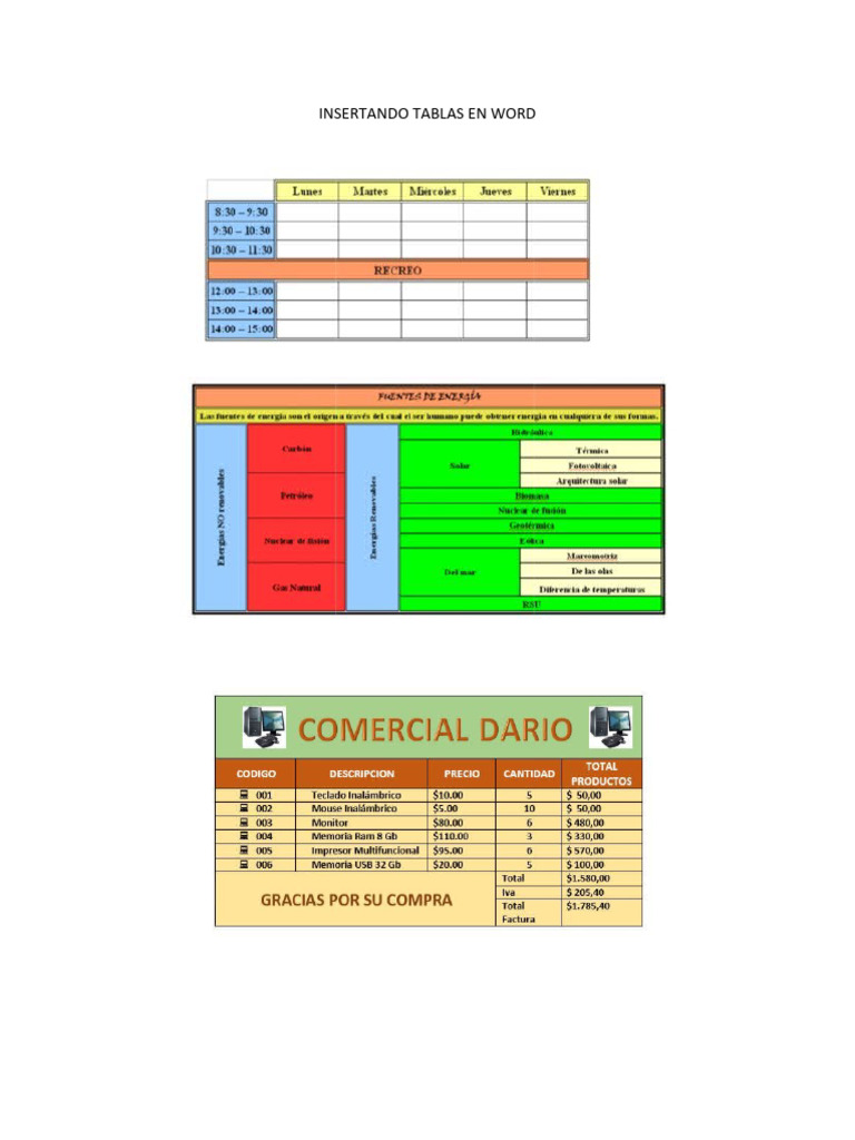 Insertando Tablas en Word PDF