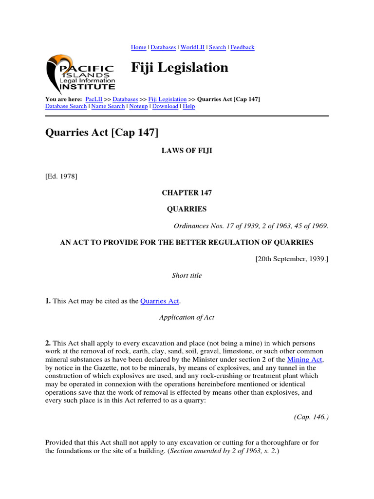 Quarries Mining Act Fiji | PDF