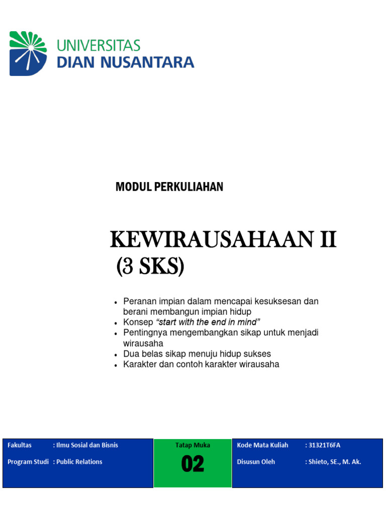 Modul Pertemuan 03 - Kewirausahaan II | PDF