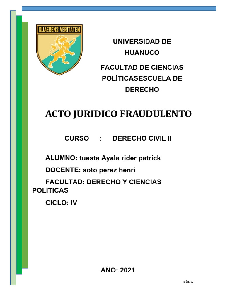 Acto Jurídico Fraudulento en Derecho Civil | PDF | Bienes (Ley) | Daños ...