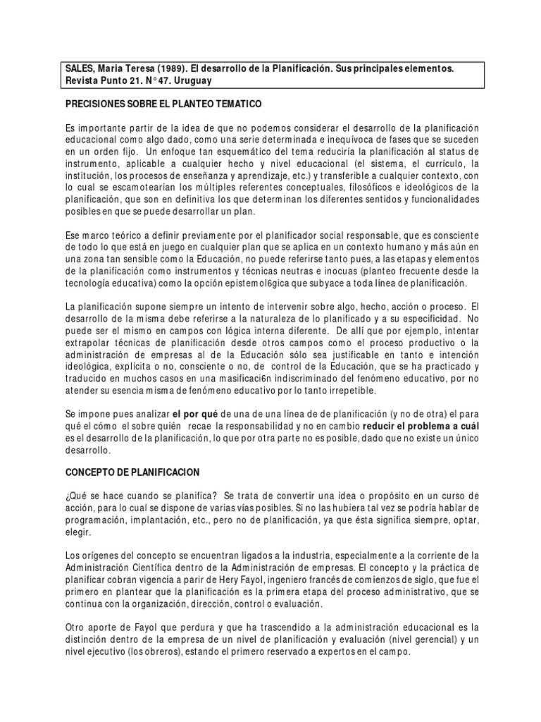 Elementos Clave en la Planificación Educacional | PDF | Plan de ...