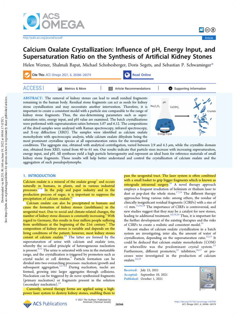 Calcium Oxalate Crystallization Influence of PH, Energy Input, and
