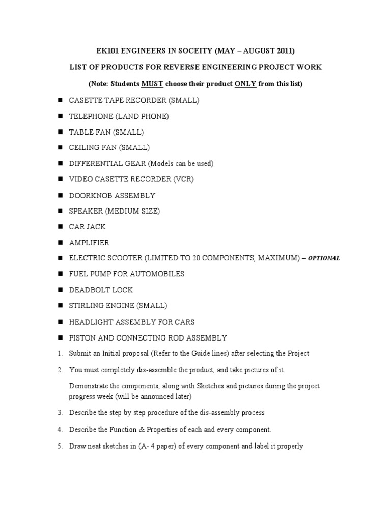 Reverse Engineering Project Guidelines | PDF