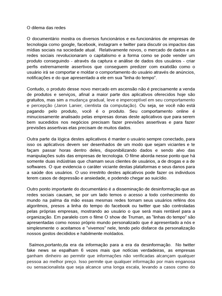 O Dilema Das Redes | PDF