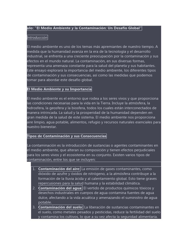 Contaminacion y Medio Ambiente | PDF | Contaminación | Entorno natural