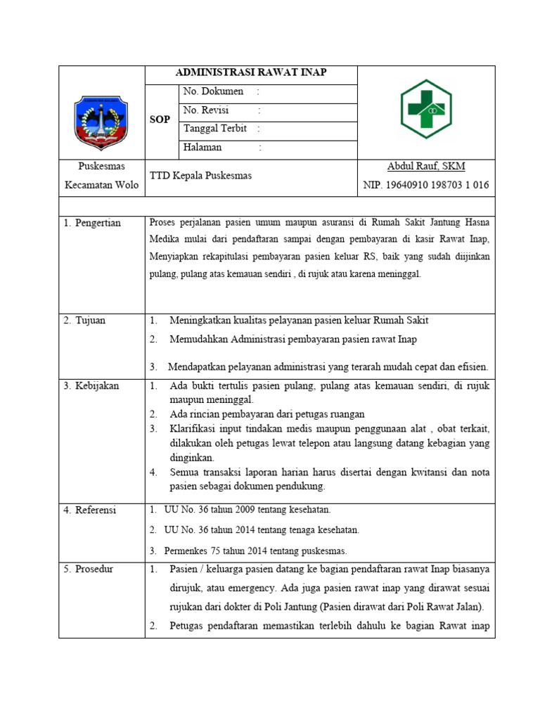 Prosedur Administrasi Rawat Inap | PDF
