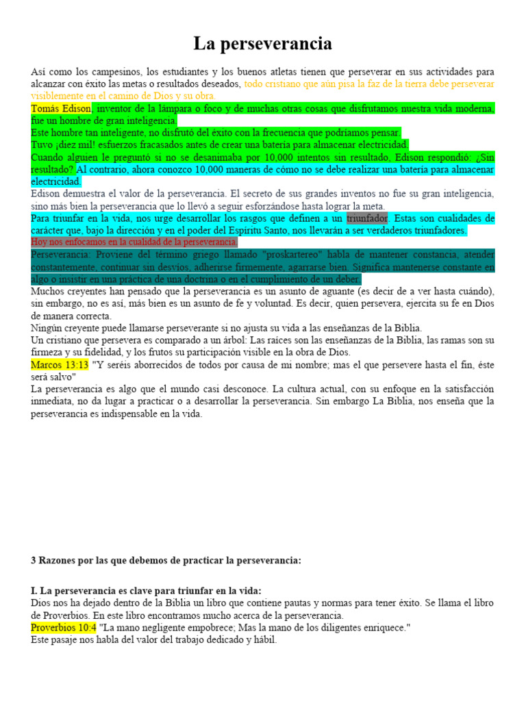 La Perseverancia - Sermon | PDF | Fe | Libro de proverbios