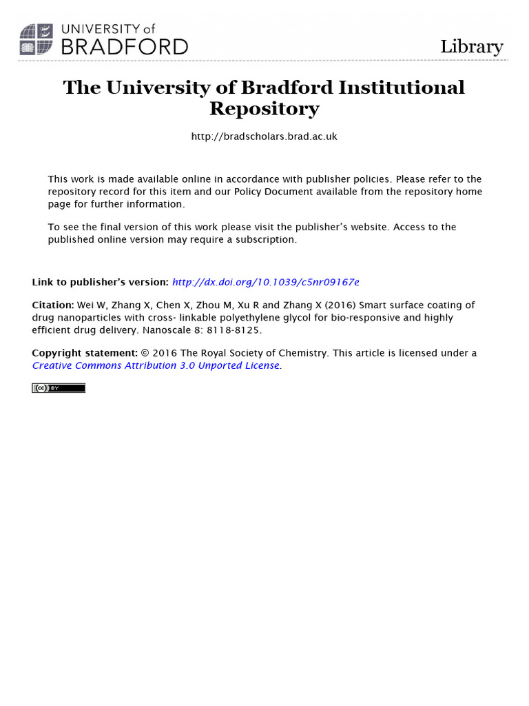 Smart Surface Coating of Drug Nanoparticles With CrossLinkable