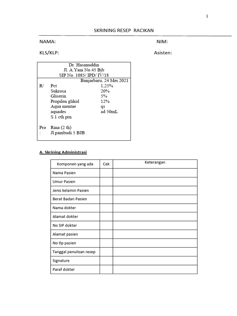 Skrining Resep Racikan Obat Pasien | PDF