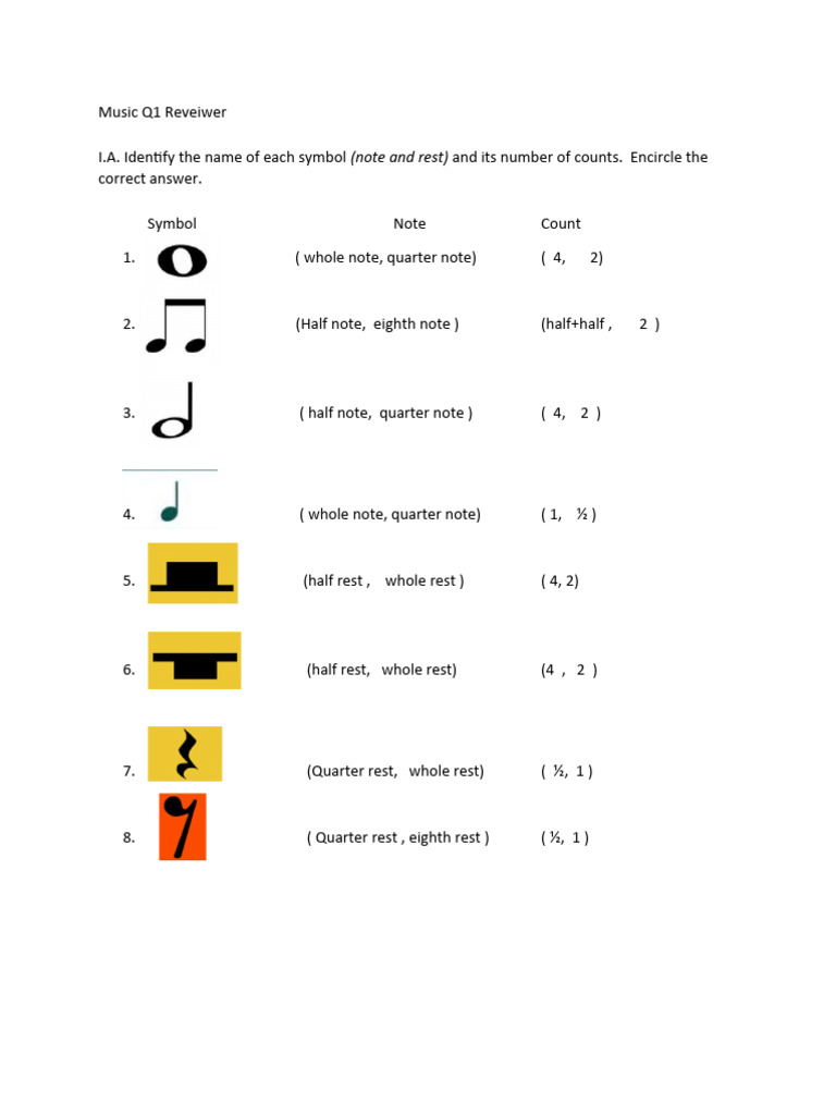 Music Note and Rest Counts Quiz | PDF