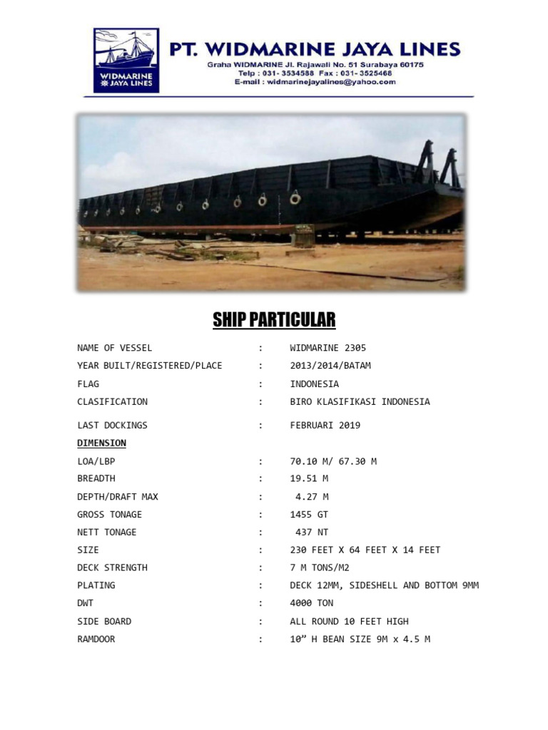 Widmarine 2305 Ship Specifications | PDF