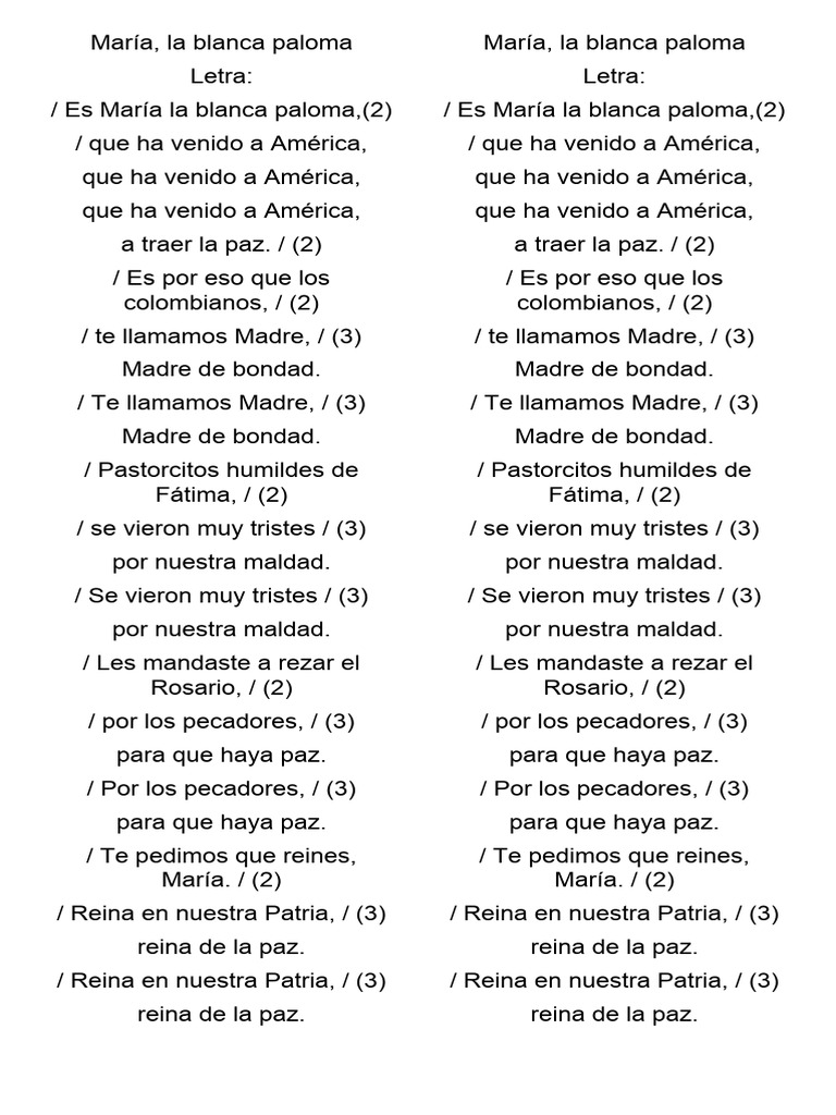 Letra de "María, la blanca paloma" | PDF