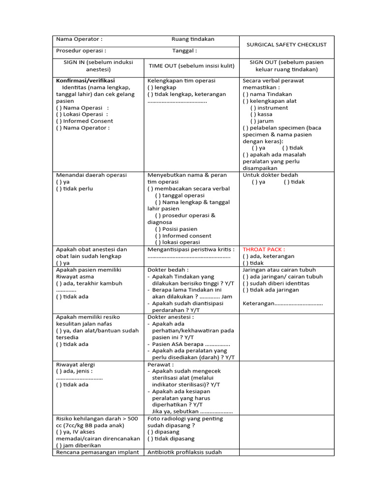 2.2.5.2. Formulir Surgical Safety Checklist | PDF