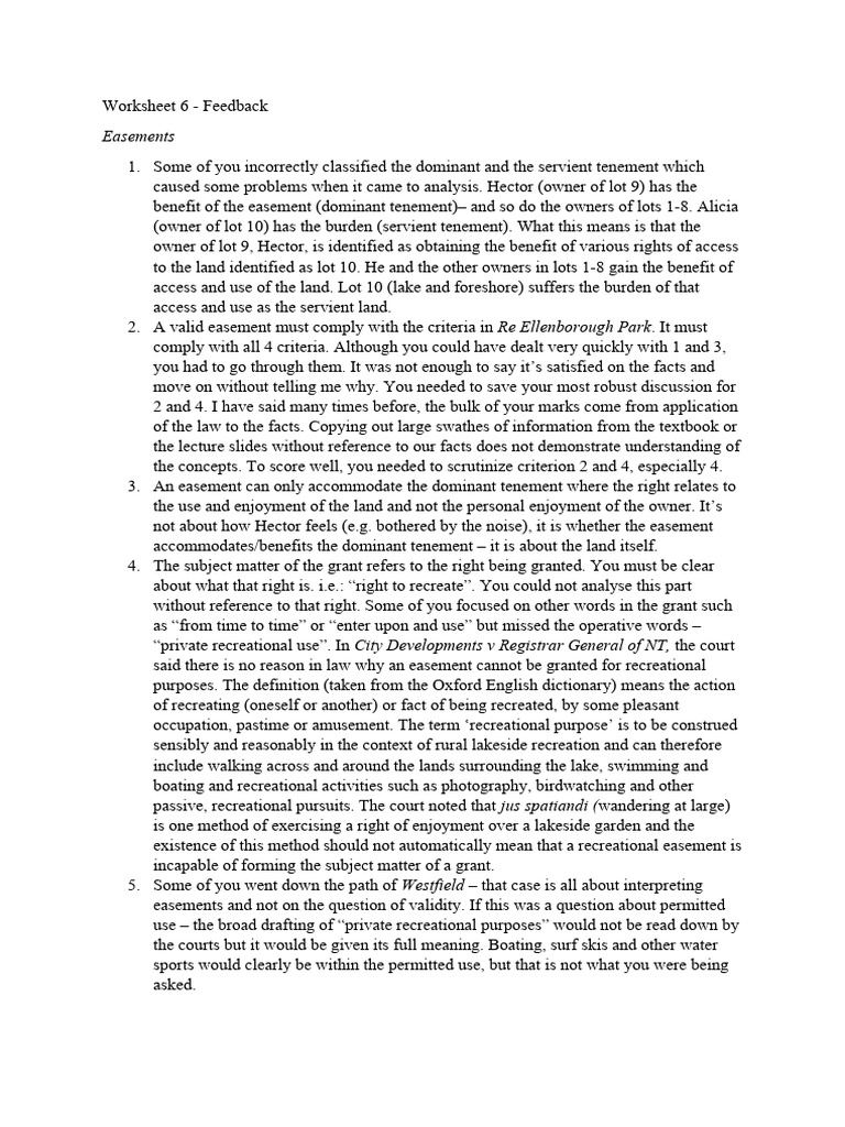 Feedback+ +worksheet+6 | PDF | Easement
