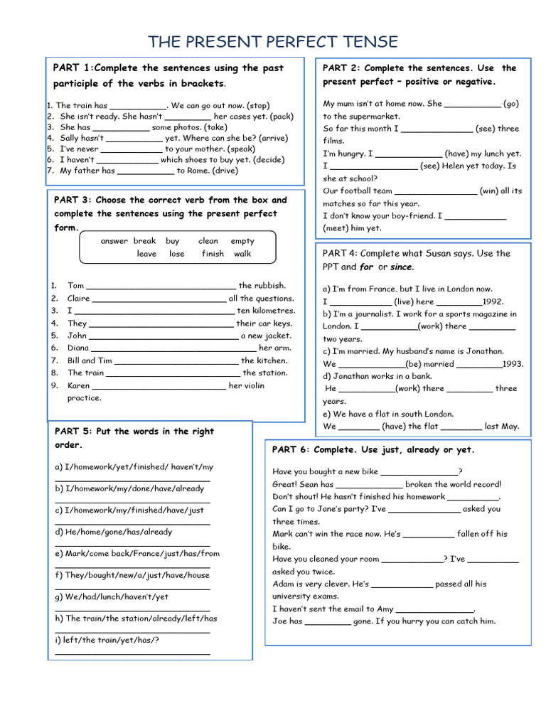 Present Perfect Tense Exercises | PDF | Perfect (Grammar) | Language ...