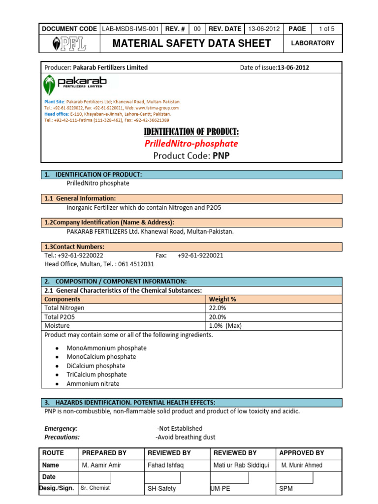 Lab MSDS Ims 001 PDF Fertilizer Water