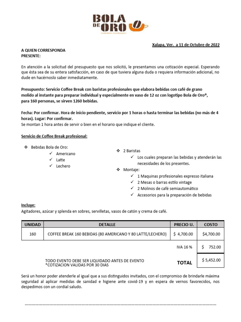 Cotizacion BO Eventos | PDF