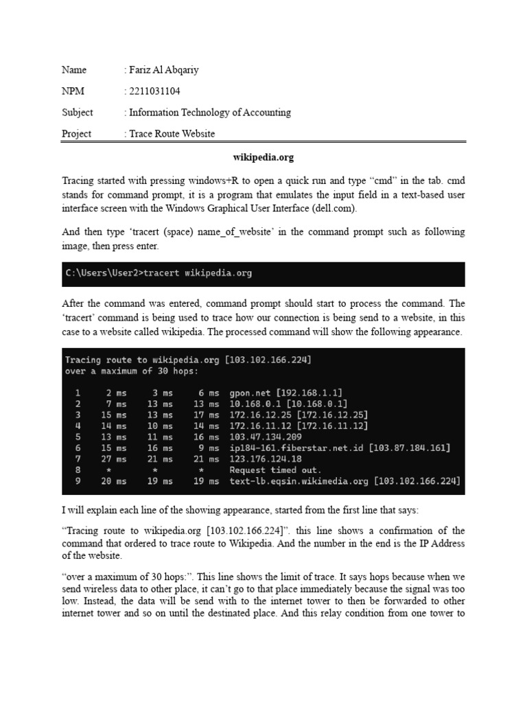 Trace route accounting information system pdf