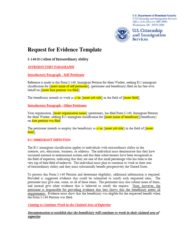 I-140 E11 Request for Evidence Guide | PDF
