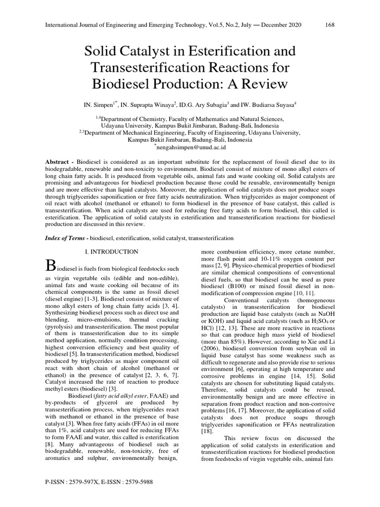 Solid Catalysts for Biodiesel Production | PDF | Biodiesel | Catalysis