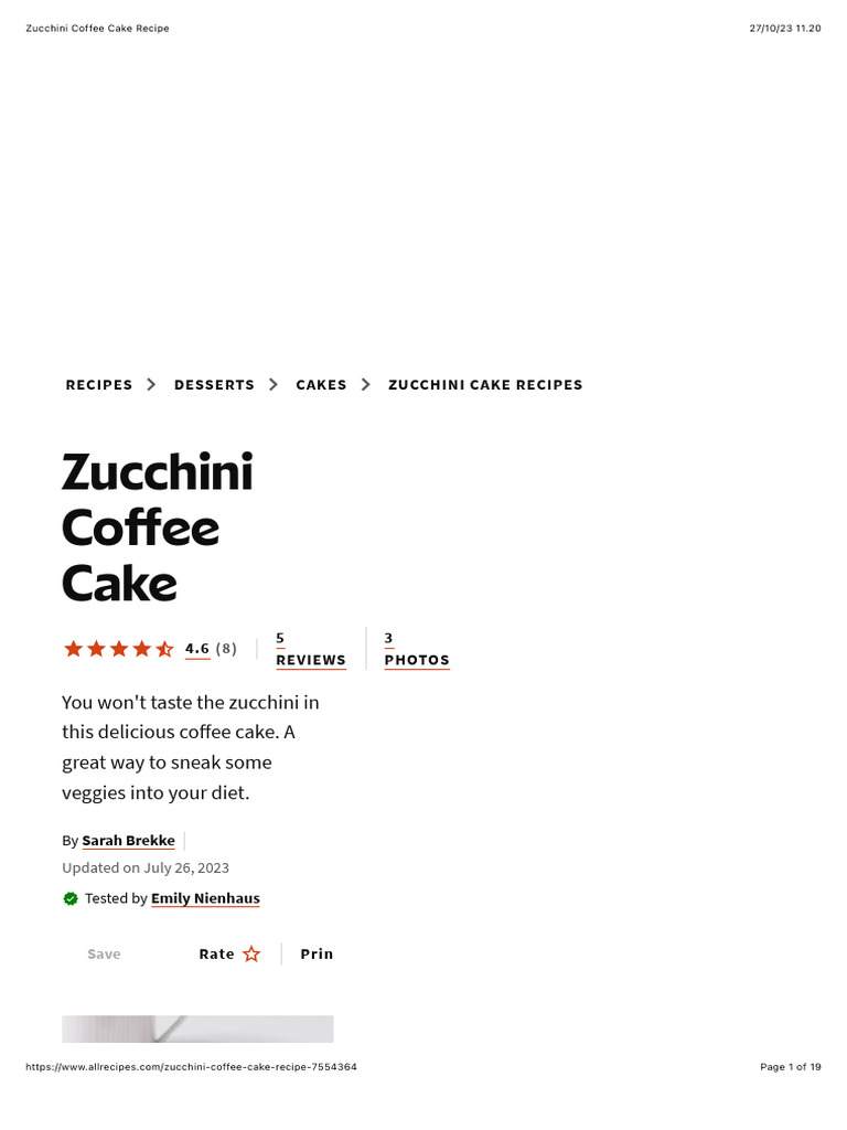 Zucchini Coffee Cake Recipe PDF Cakes Zucchini