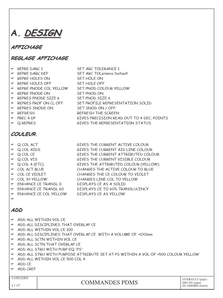 Commandes PDMS : Guide de Référence | PDF