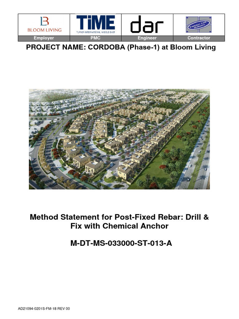 Method Statement for Rebar Chemical Fixing | PDF | Concrete | Drilling