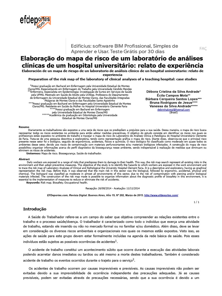 Mapa de Risco em Laboratório Clínico | PDF | Laboratórios | Ambiente ...