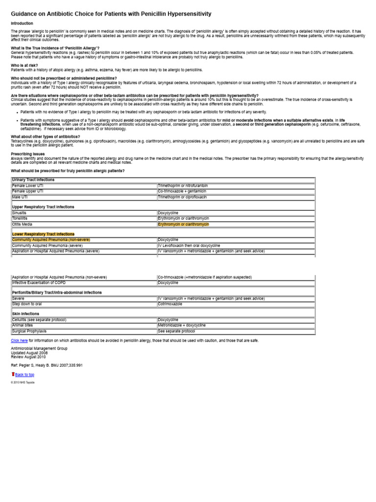 Antibiotic Guidance for Penicillin Allergy | PDF | Science & Mathematics