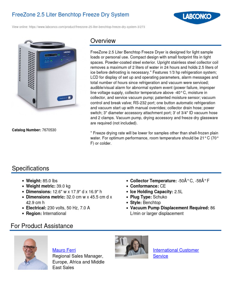 Compact Benchtop Freeze Dryer 2.5L | PDF
