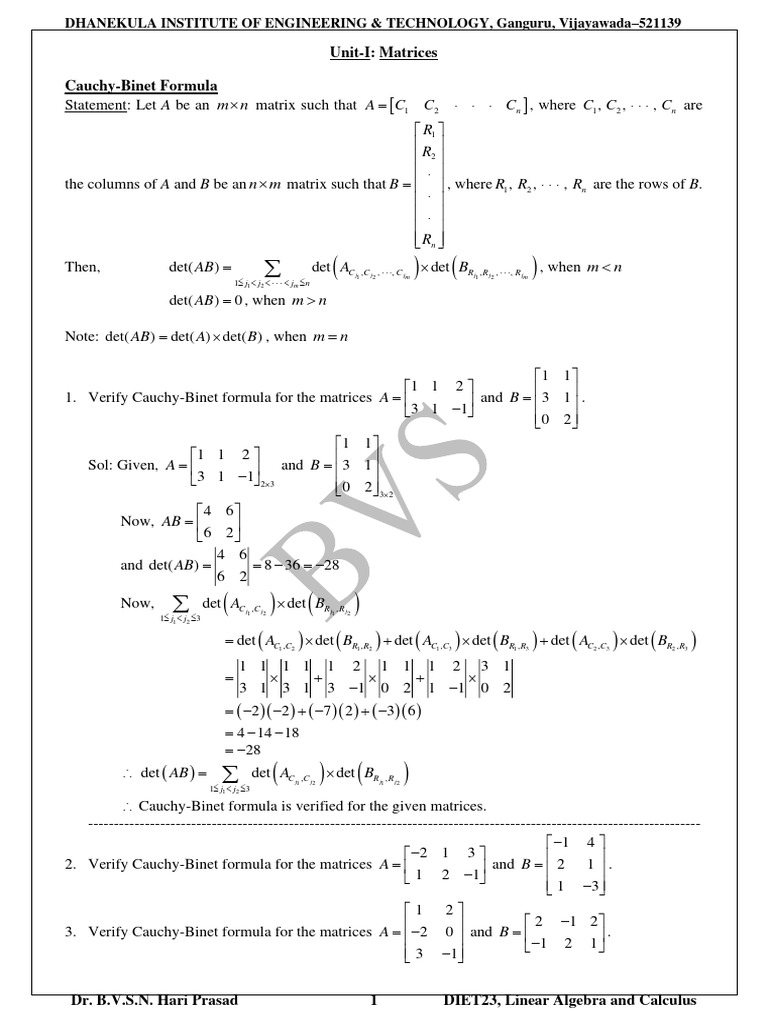 Cauchy binet formula pdf