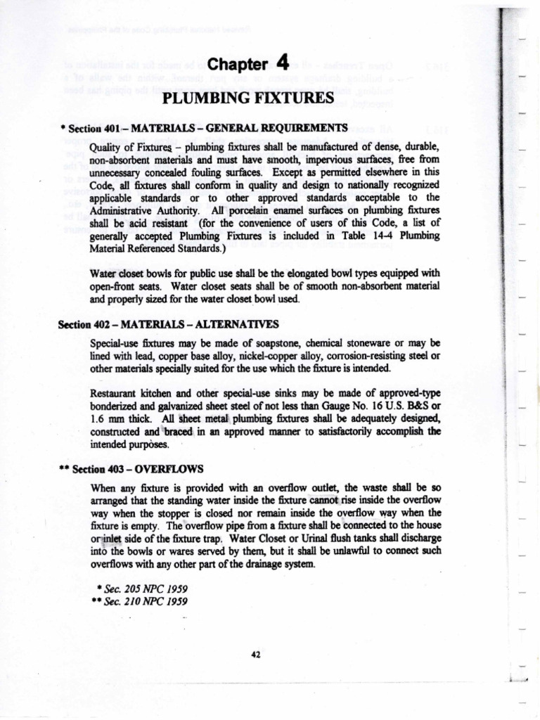 NPCP - Chapter 4 - Plumbing Fixtures | PDF