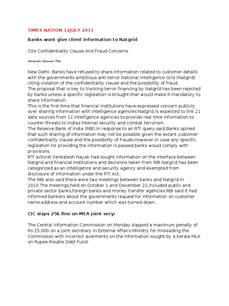 Banks Reject Natgrid Data Sharing Request | PDF