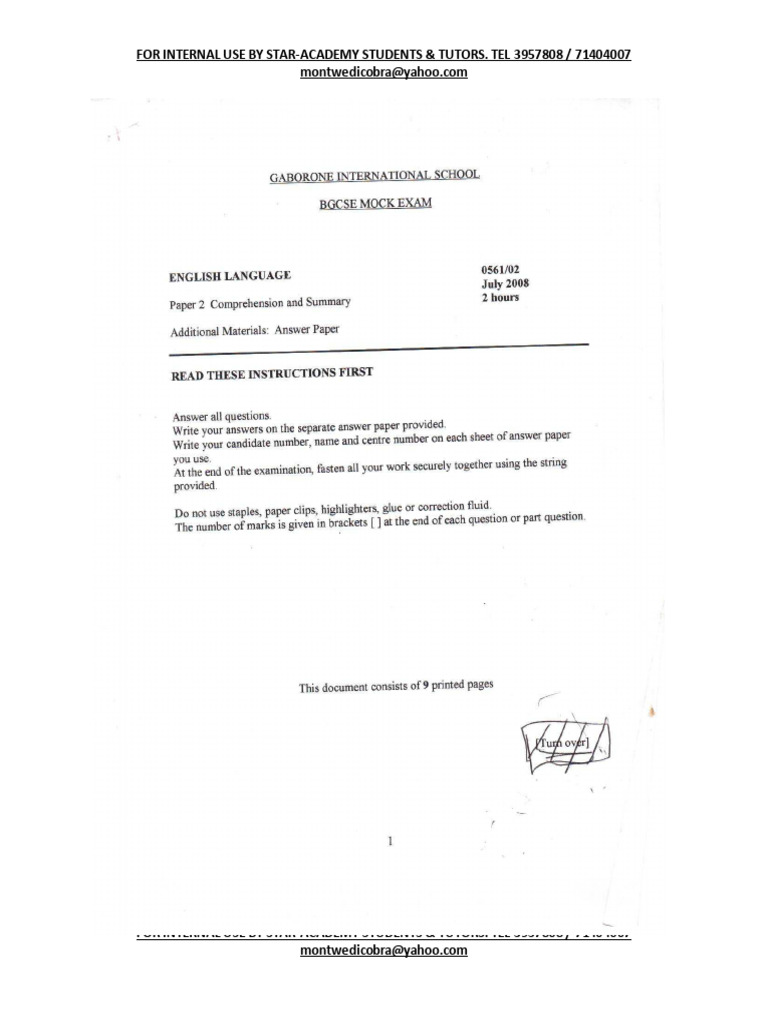 Bgcse English Past Papers Answers