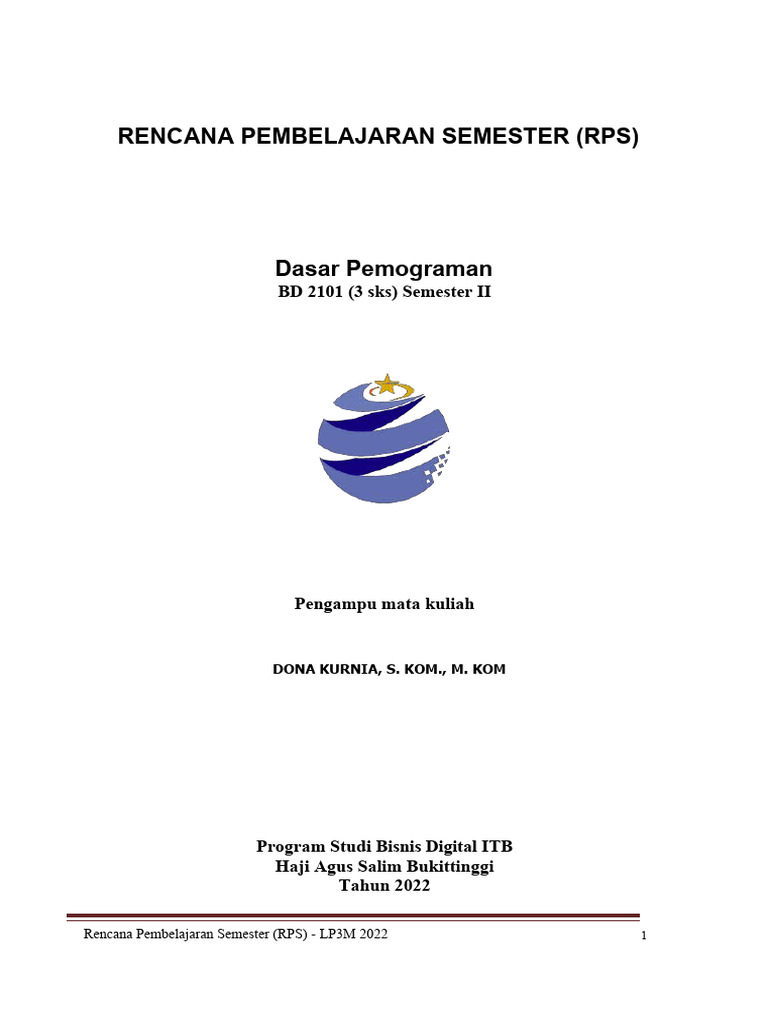 RPS Dasar Pemrograman ITB 2022 | PDF | Komputer