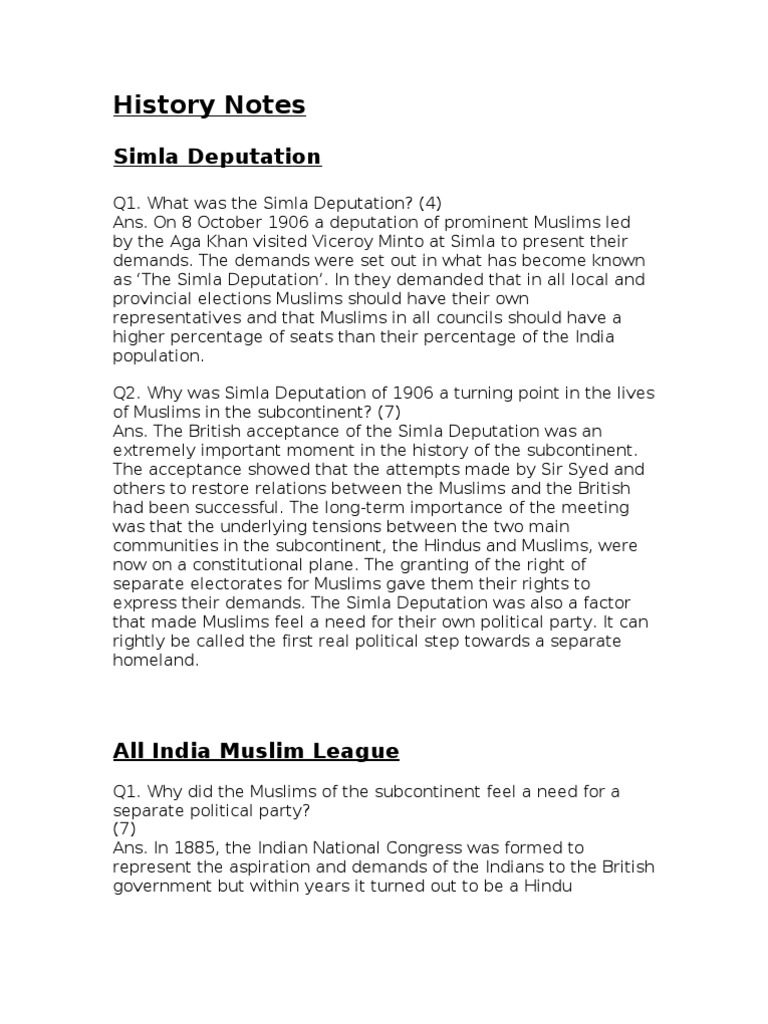 Simla Deputation of 1906 Explained | PDF | All India Muslim League ...