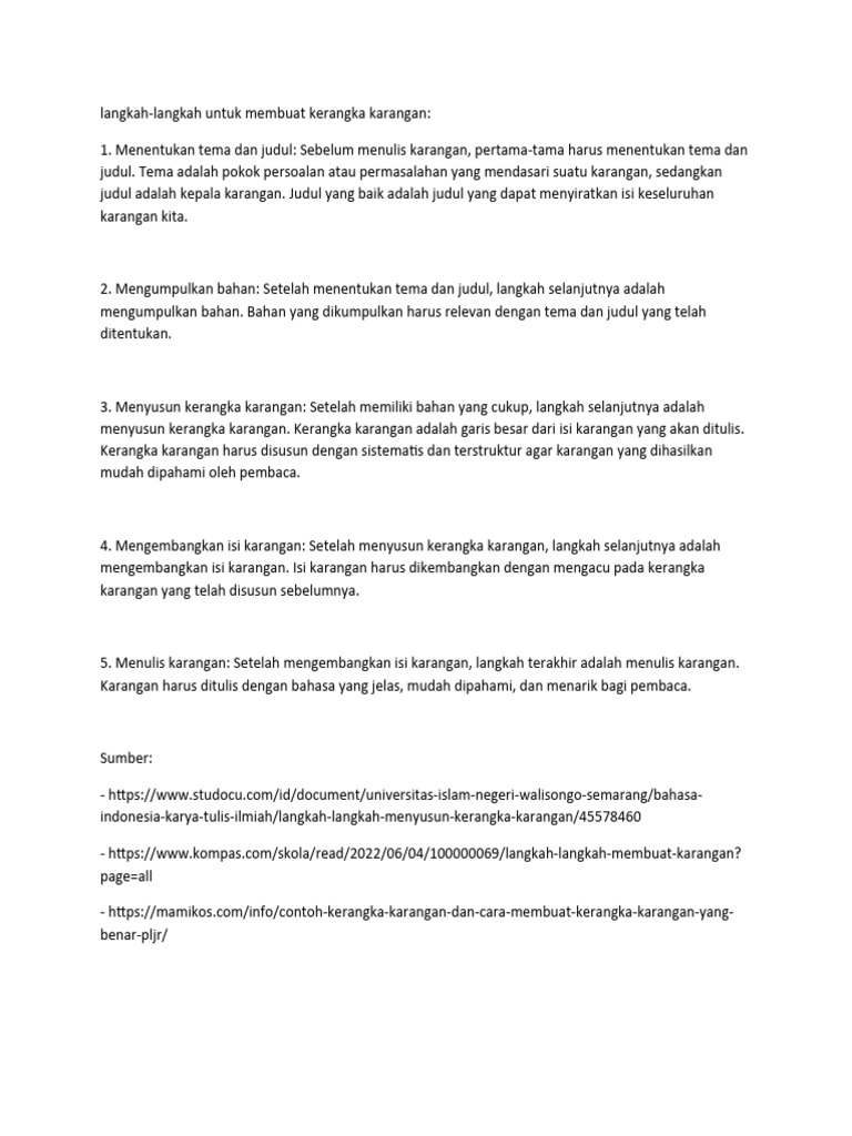 langkah-langkah untuk membuat kerangka karangan | PDF