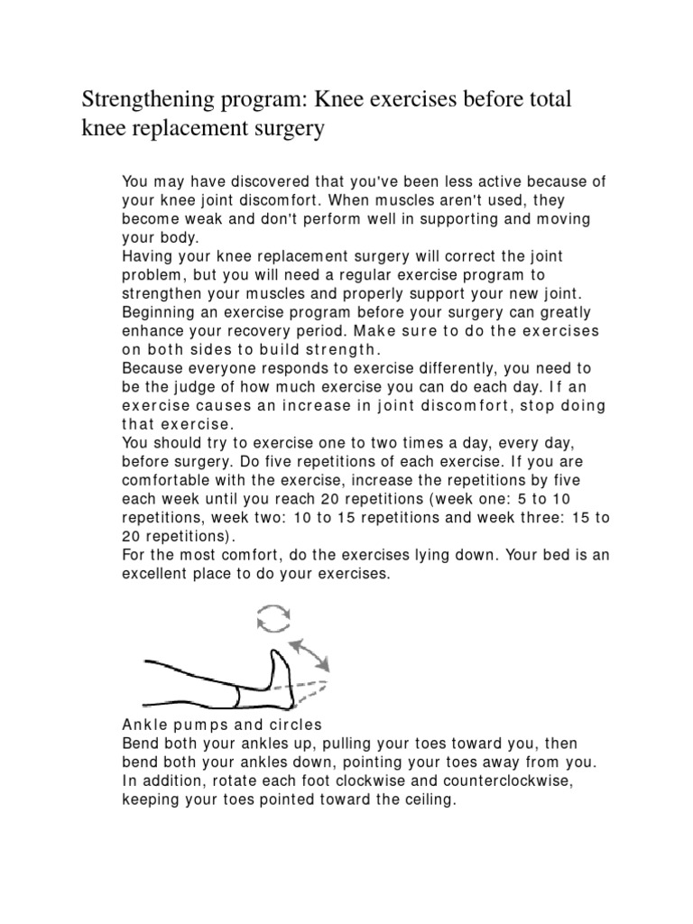 Knee Exercises Before Total Knee Surgery | PDF | Anatomical Terms Of ...
