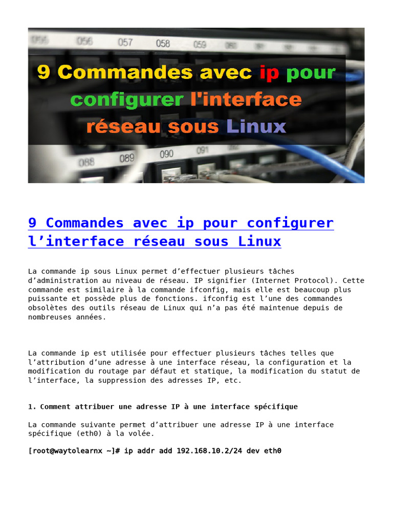 Commandes IP pour configurer Linux | PDF | Adresse IP | Routage