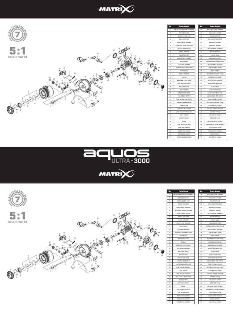 Matrix Aquos Reel Parts List | PDF | Tools | Equipment