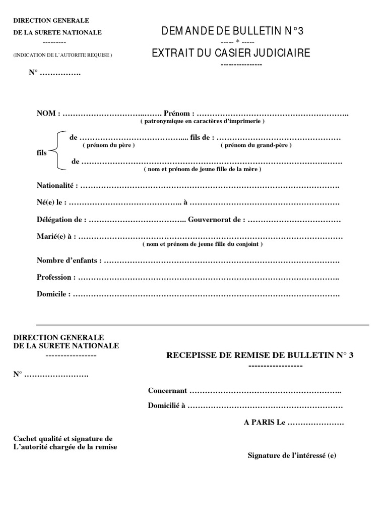 Demande de Bulletin N° 3 du Casier Judiciaire | PDF | Gouvernement et ...