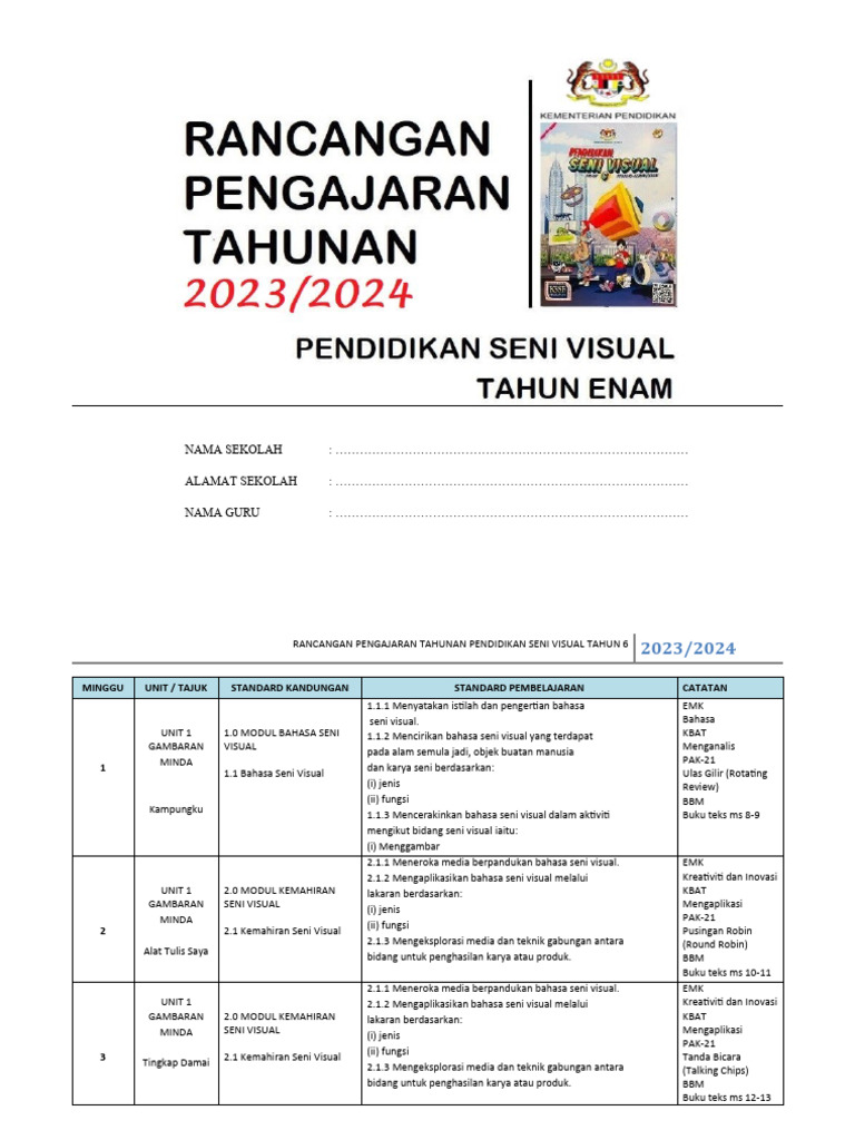 Rancangan Pengajaran PSV Tahun 6 | PDF